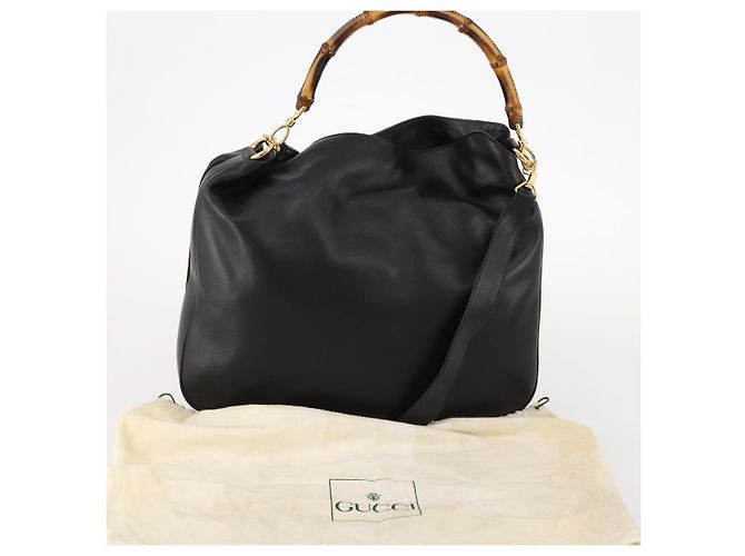 Borsa a Spalla in Pelle Gucci Bamboo 2way Nera Oro 001 1014 1577 Auth 172306 Nero D'oro - vista 12