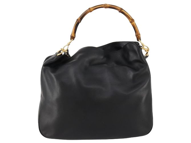 Borsa a Spalla in Pelle Gucci Bamboo 2way Nera Oro 001 1014 1577 Auth 172306 Nero D'oro - vista 13