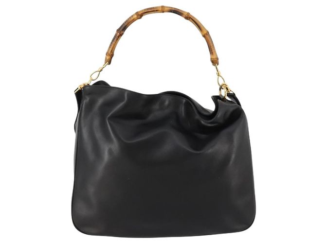 Borsa a Spalla in Pelle Gucci Bamboo 2way Nera Oro 001 1014 1577 Auth 172306 Nero D'oro - vista 2