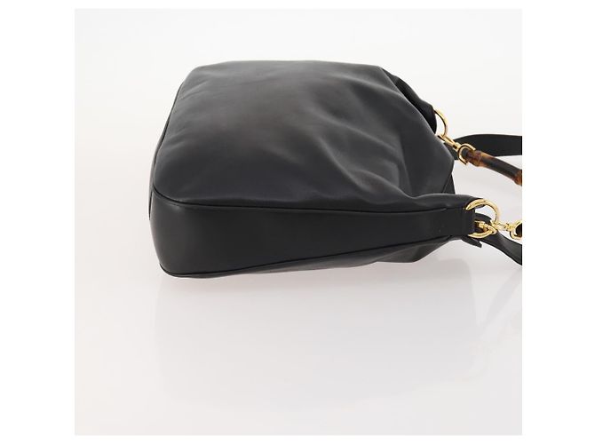 Borsa a Spalla in Pelle Gucci Bamboo 2way Nera Oro 001 1014 1577 Auth 172306 Nero D'oro - vista 3