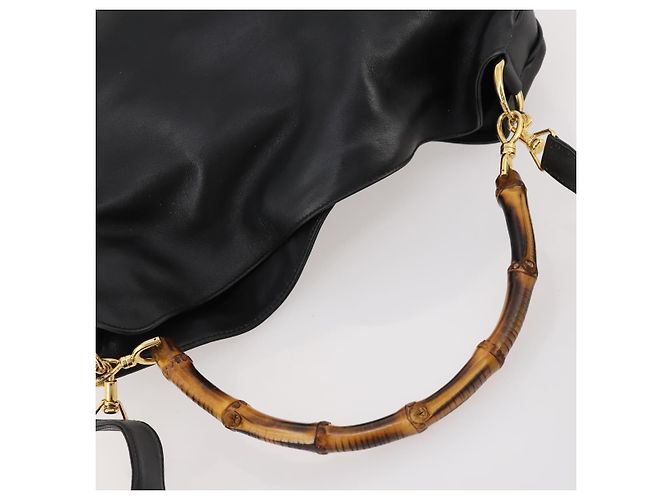 Borsa a Spalla in Pelle Gucci Bamboo 2way Nera Oro 001 1014 1577 Auth 172306 Nero D'oro - vista 6