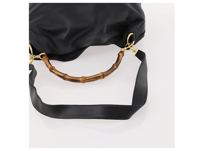 Borsa a Spalla in Pelle Gucci Bamboo 2way Nera Oro 001 1014 1577 Auth 172306 Nero D'oro - vista 7