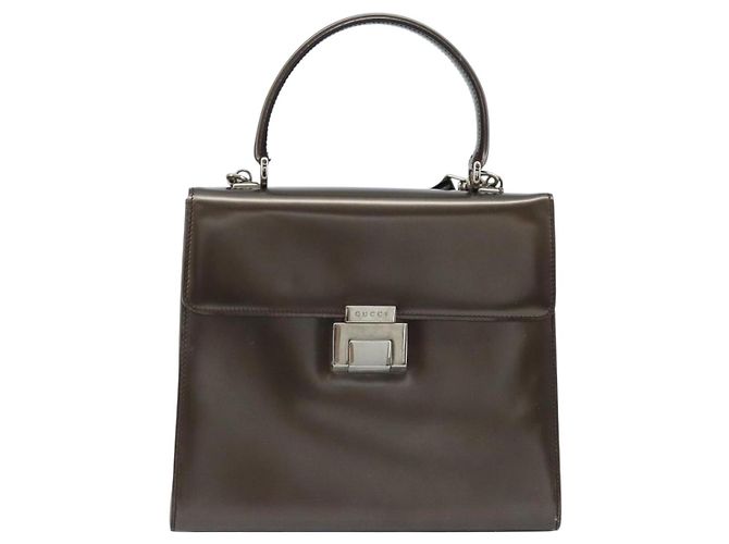Borsa a Mano GUCCI in pelle verniciata 2 in 1 Bronzo Oro Auth 172396 - vista 13