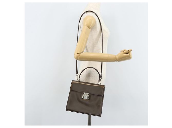 Borsa a Mano GUCCI in pelle verniciata 2 in 1 Bronzo Oro Auth 172396 - vista 26