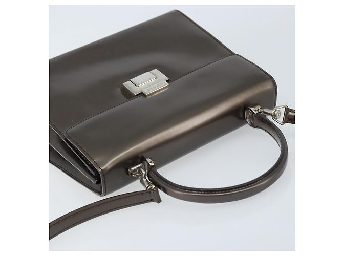 Borsa a Mano GUCCI in pelle verniciata 2 in 1 Bronzo Oro Auth 172396 - vista 6