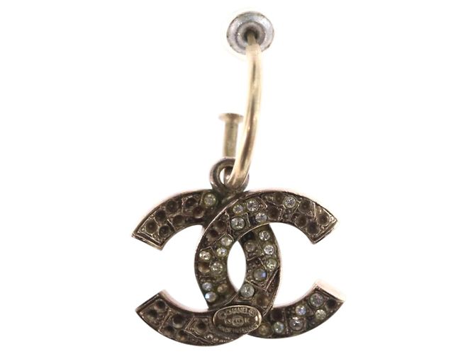 Orecchino CHANEL Pierce in metallo Argento CC Auth bs33640 - vista 3