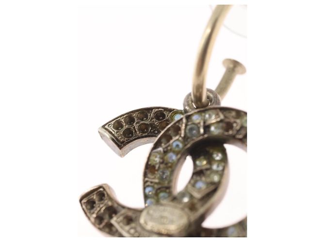 Orecchino CHANEL Pierce in metallo Argento CC Auth bs33640 - vista 4
