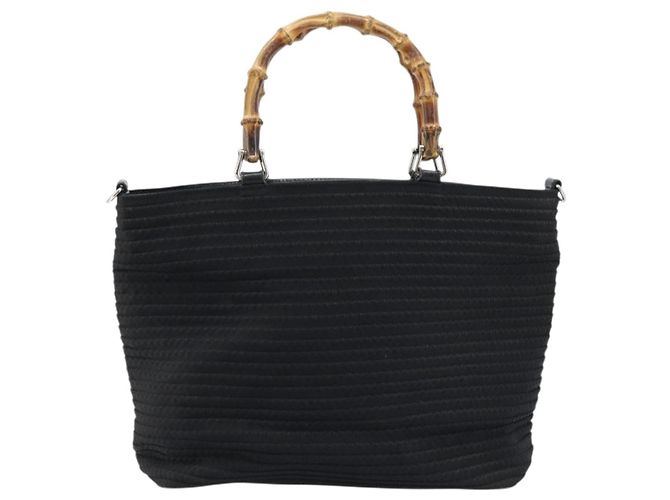 Borsa a mano Gucci Bamboo in tela nera e argento 000 1998 0540 Auth 173942 Nero - vista 13