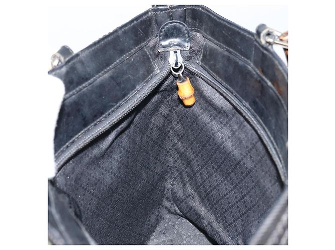 Borsa a mano Gucci Bamboo in tela nera e argento 000 1998 0540 Auth 173942 Nero - vista 18