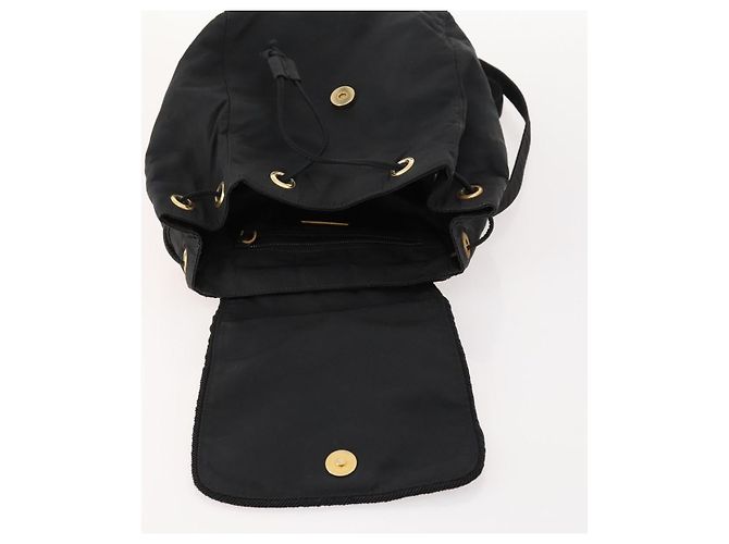 Zaino PRADA in nylon nero e oro Auth 172266 D'oro - vista 10