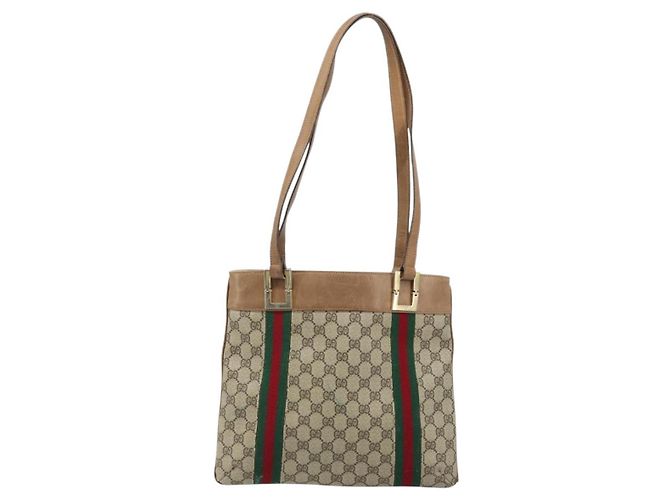 Borsa tote in PVC beige e oro della linea Sherry GG Supreme di GUCCI Auth 173878 D'oro - vista 13