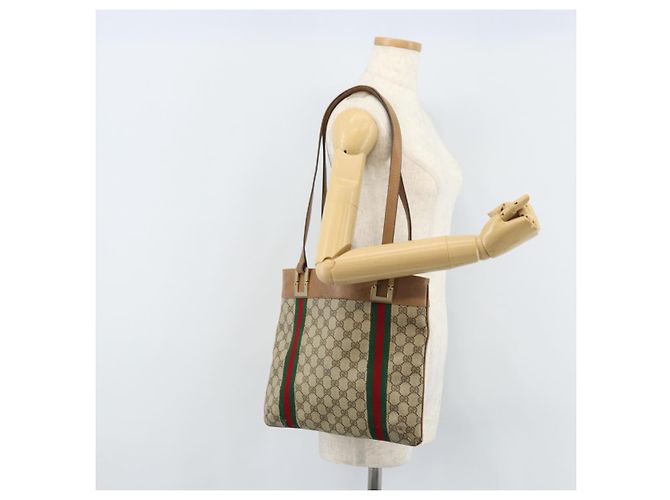 Borsa tote in PVC beige e oro della linea Sherry GG Supreme di GUCCI Auth 173878 D'oro - vista 24