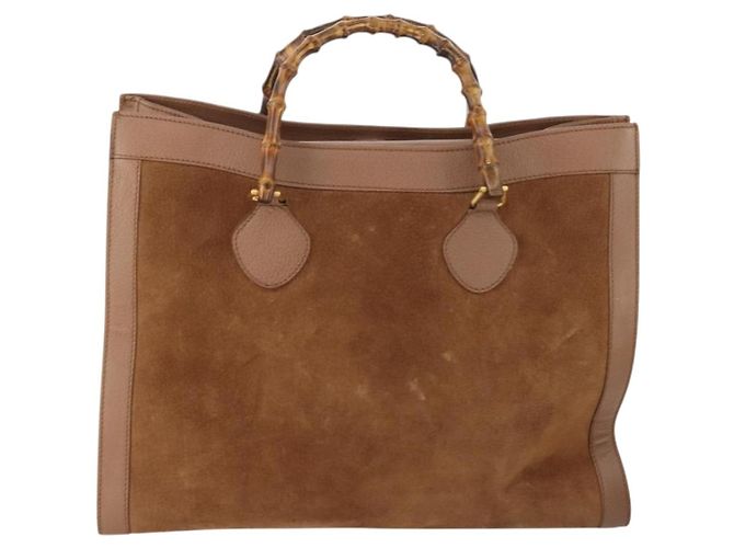 Bamboo Borsa a Spalla GUCCI in Camoscio Marrone Oro 002 1434 0259 Auth ep13442 D'oro - vista 2