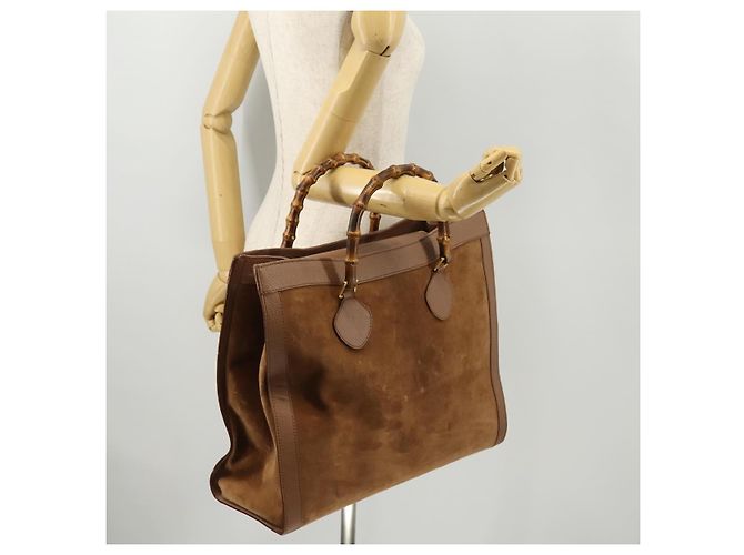 Bamboo Borsa a Spalla GUCCI in Camoscio Marrone Oro 002 1434 0259 Auth ep13442 D'oro - vista 21