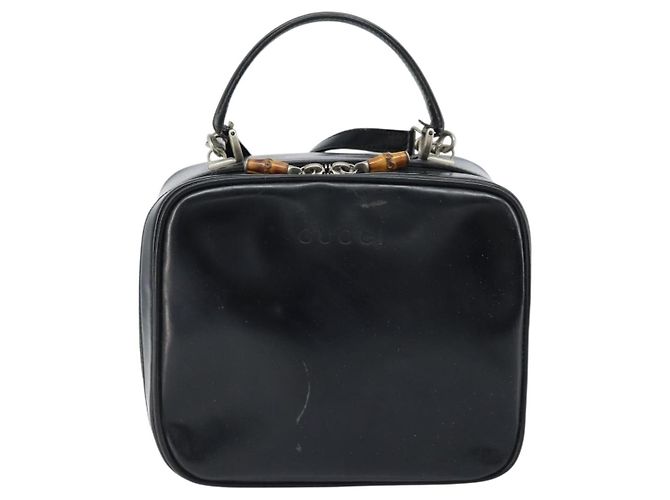 Borsa a Mano GUCCI Bamboo in pelle verniciata 2 in 1 Nero Argento Auth 172271 - vista 13