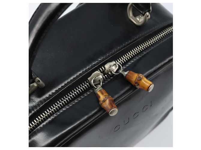 Borsa a Mano GUCCI Bamboo in pelle verniciata 2 in 1 Nero Argento Auth 172271 - vista 19