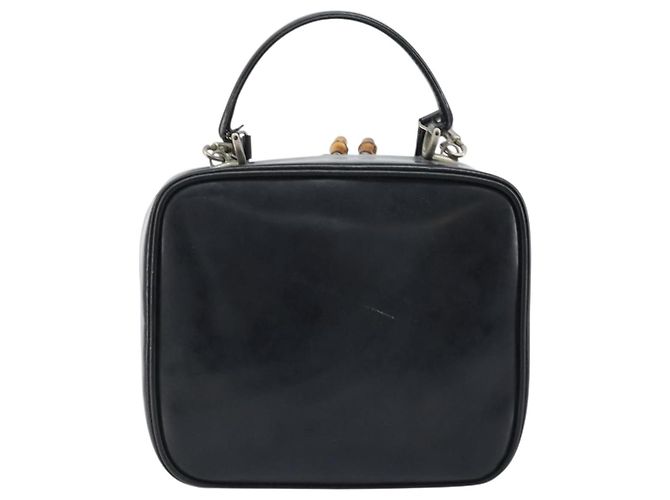 Borsa a Mano GUCCI Bamboo in pelle verniciata 2 in 1 Nero Argento Auth 172271 - vista 2