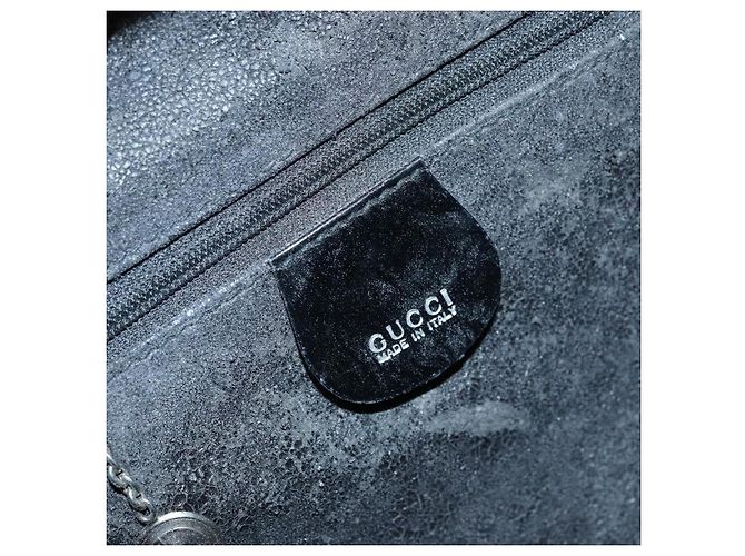 Borsa a Mano GUCCI Bamboo in pelle verniciata 2 in 1 Nero Argento Auth 172271 - vista 20