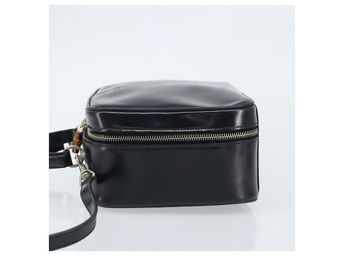 Borsa a Mano GUCCI Bamboo in pelle verniciata 2 in 1 Nero Argento Auth 172271 - vista 4