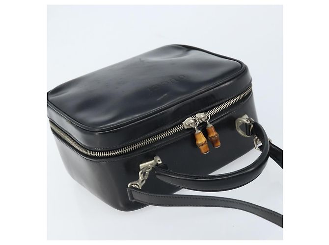 Borsa a Mano GUCCI Bamboo in pelle verniciata 2 in 1 Nero Argento Auth 172271 - vista 6