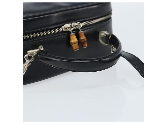 Borsa a Mano GUCCI Bamboo in pelle verniciata 2 in 1 Nero Argento Auth 172271 - vista 7