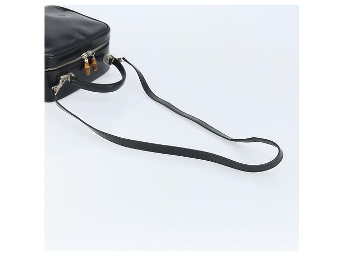 Borsa a Mano GUCCI Bamboo in pelle verniciata 2 in 1 Nero Argento Auth 172271 - vista 8