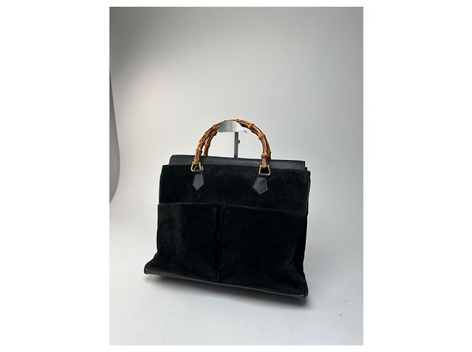 Bamboo Gucci vintage in suede con bambù Nero - vista 4