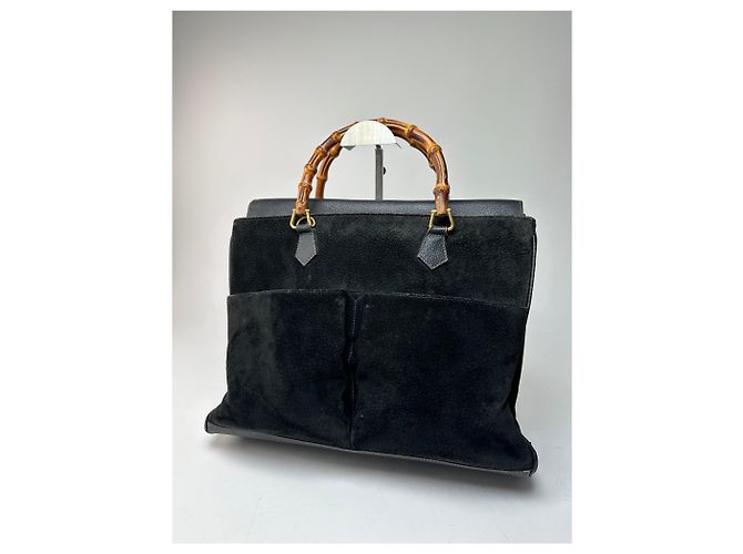 Bamboo Gucci vintage in suede con bambù Nero - vista 8
