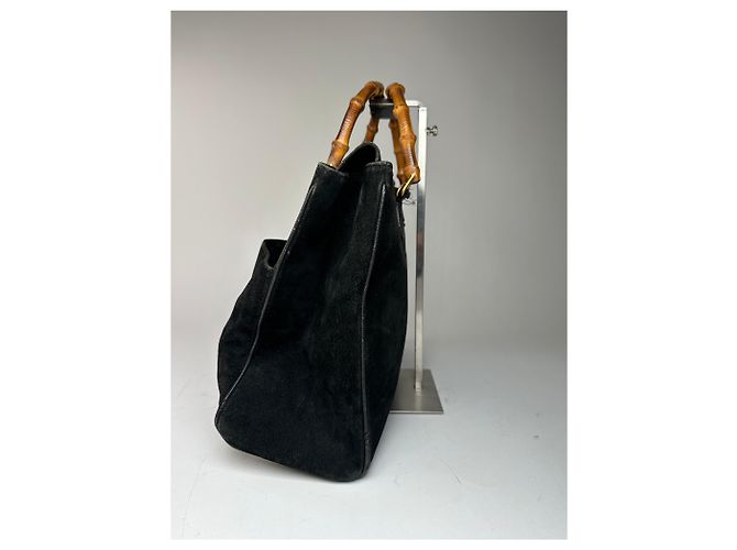 Bamboo Gucci vintage in suede con bambù Nero - vista 9
