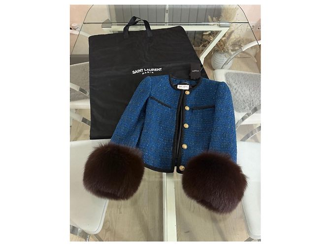 Giacca in tweed blu Saint Laurent - vista 2