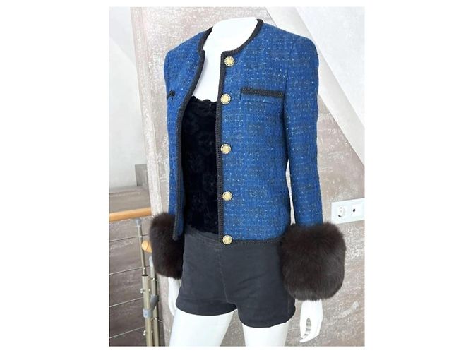 Giacca in tweed blu Saint Laurent - vista 3