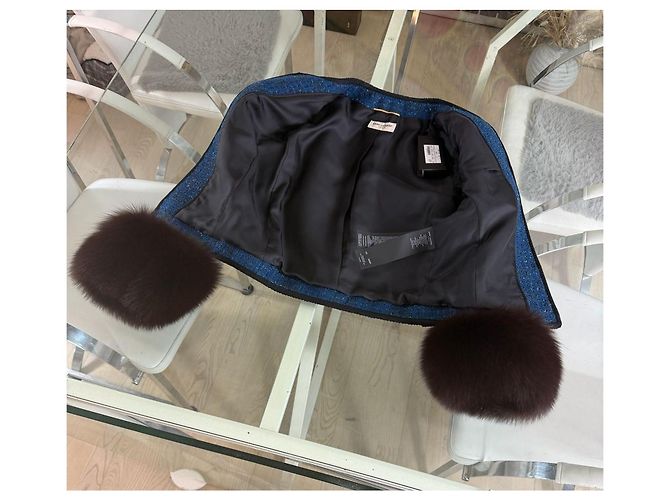 Giacca in tweed blu Saint Laurent - vista 4