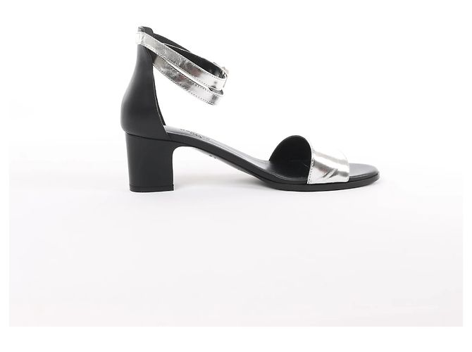Hermès Sandali in pelle HERMES Manege Kelly in nero e argento, taglia 37 EU - vista 2