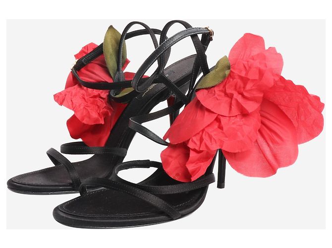 Dolce & Gabbana Schwarze Satin-High Heels mit Blütendetails - Größe EU 38 - Ansicht 2
