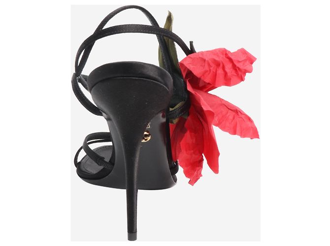 Dolce & Gabbana Schwarze Satin-High Heels mit Blütendetails - Größe EU 38 - Ansicht 3