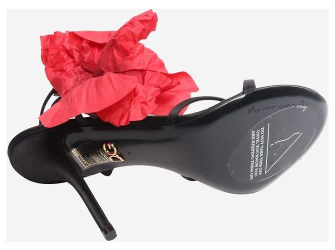 Dolce & Gabbana Schwarze Satin-High Heels mit Blütendetails - Größe EU 38 - Ansicht 6