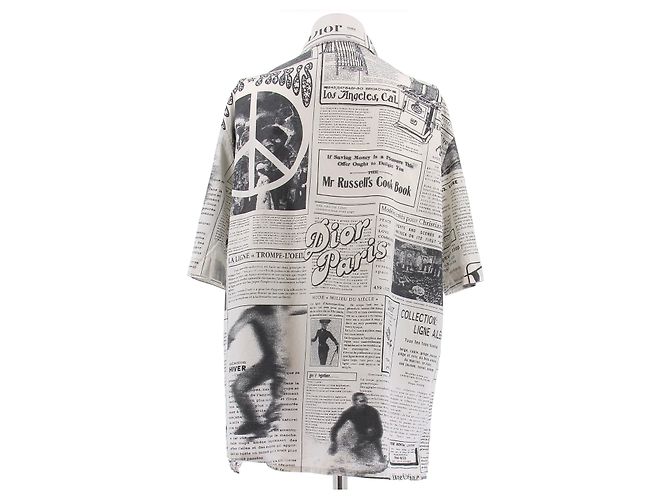 Dior Camicia con stampa di giornale in cotone e seta Grigio - vista 2
