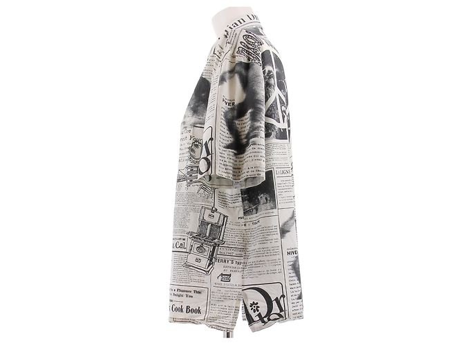 Dior Camicia con stampa di giornale in cotone e seta Grigio - vista 4