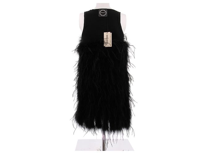 Sonia Rykiel Schwarzes Baumwollkleid mit Federn - Ansicht 2