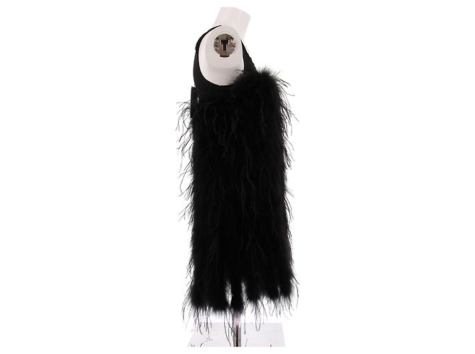Sonia Rykiel Schwarzes Baumwollkleid mit Federn - Ansicht 3