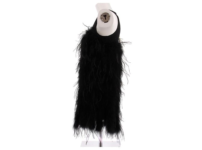 Sonia Rykiel Schwarzes Baumwollkleid mit Federn - Ansicht 4