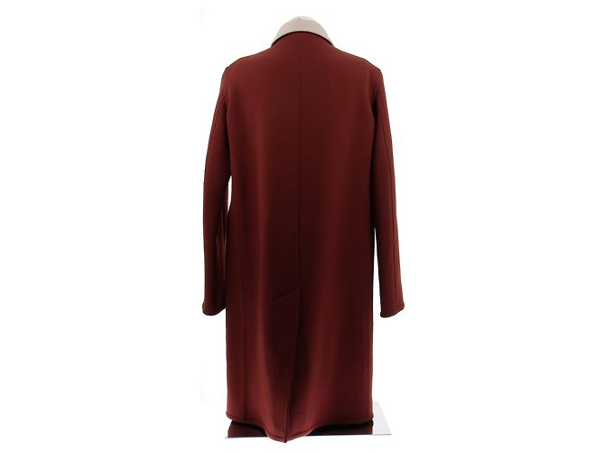 Abrigo largo de lana roja Céline con cuello beige - vista 2