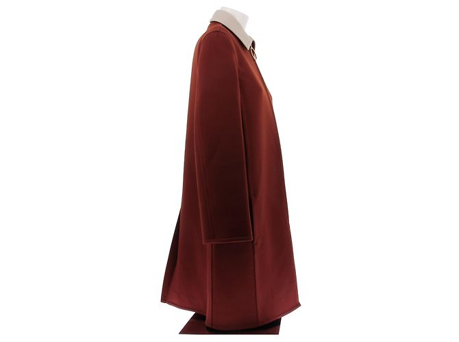 Abrigo largo de lana roja Céline con cuello beige - vista 3
