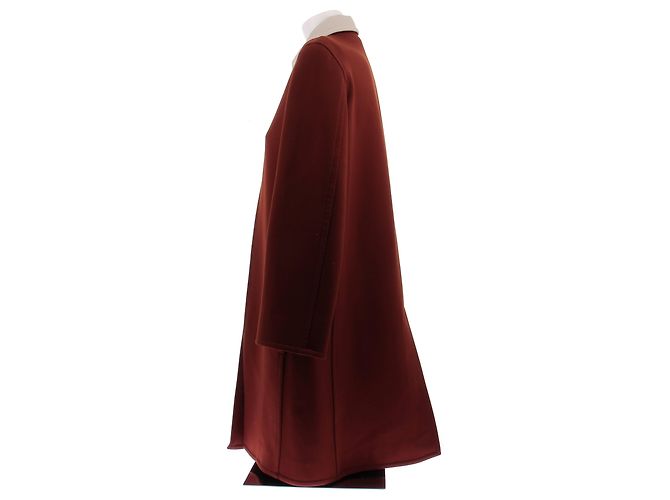 Abrigo largo de lana roja Céline con cuello beige - vista 4