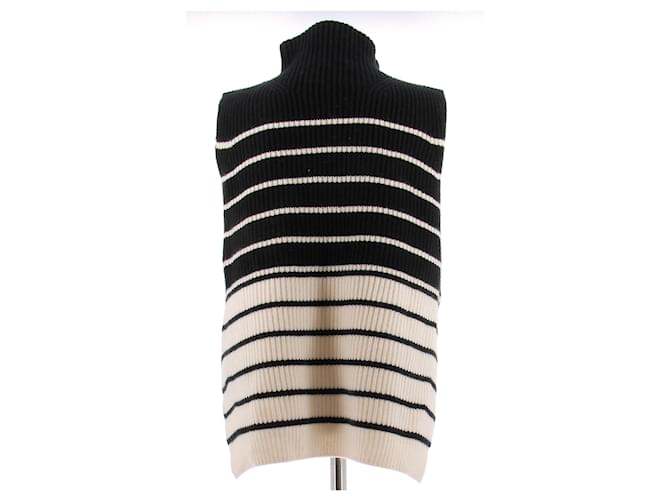 Autre Marque Ärmelloser gestreifter Pullover aus Kaschmir Schwarz - Ansicht 2