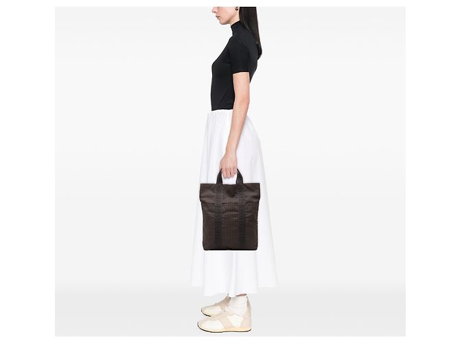 Hermès Graue Canvas Herline Cabas Braun - Ansicht 7