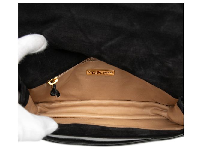 Bottega Veneta Borsa a tracolla in suede nero Intrecciato - vista 4