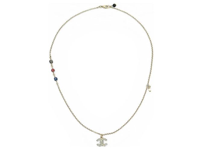 NUOVO COLLANA CHANEL LOGO CC STRASS PERLE MULTICOLORI 59,5CM ORO D'oro - vista 2
