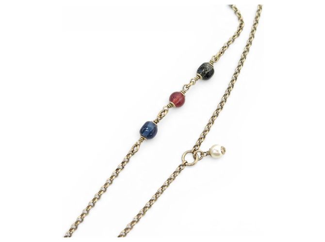 NUOVO COLLANA CHANEL LOGO CC STRASS PERLE MULTICOLORI 59,5CM ORO D'oro - vista 5