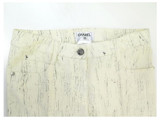 NEW CHANEL PANTS MARBLE EFFECT CC LOGO BUTTON P43196V31291 SIZE 36 Cream - view 2